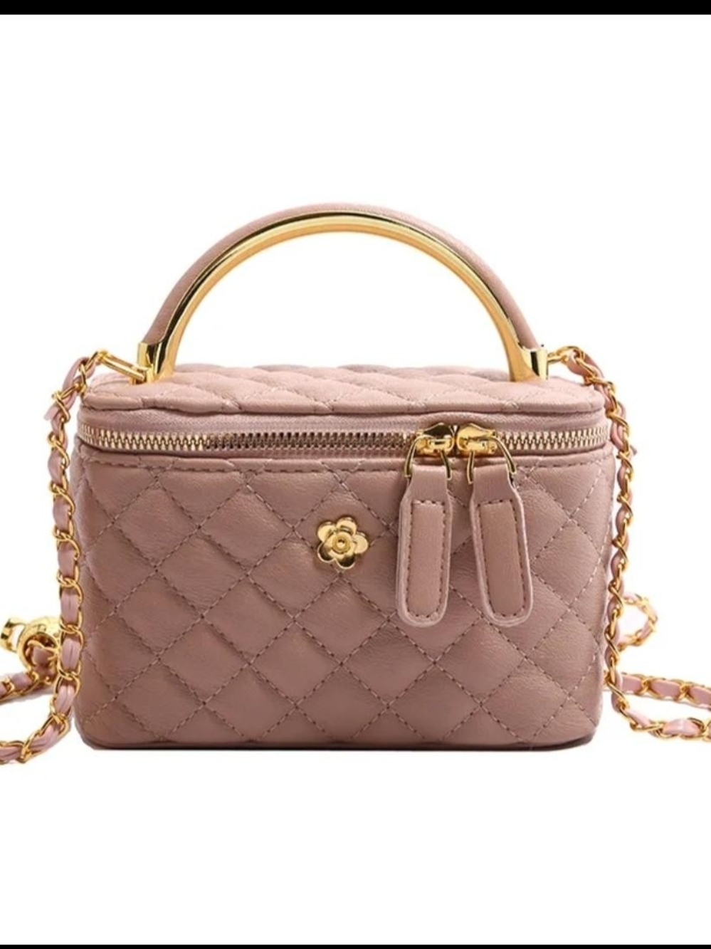 Quilted Blush Crossbody with Gold Accents